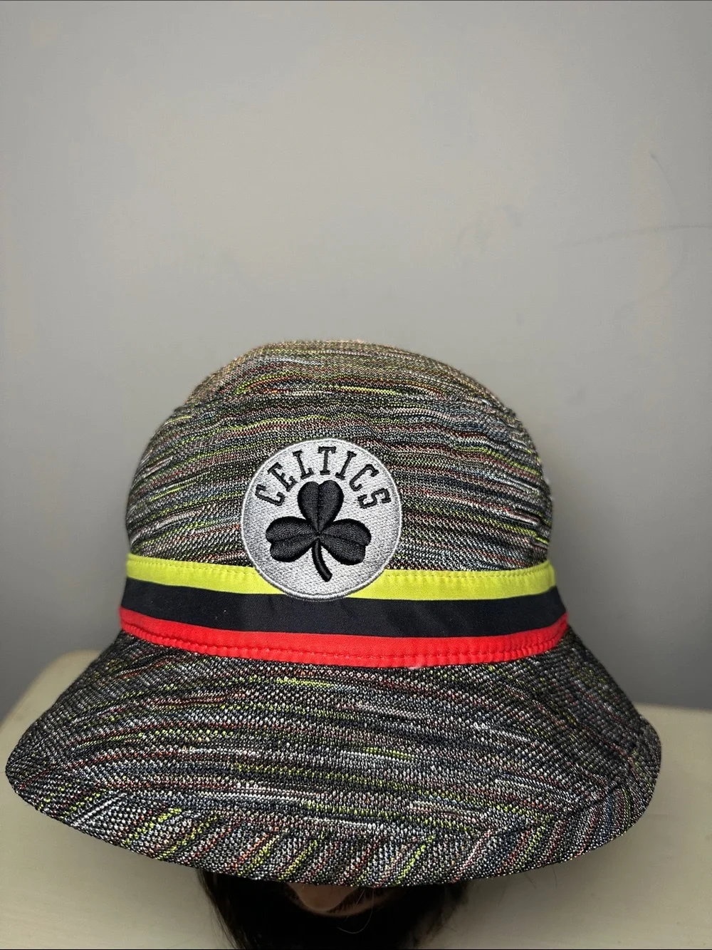 Celtics Mitchell & Ness Multicolor Bucket Hat with Neon Trim